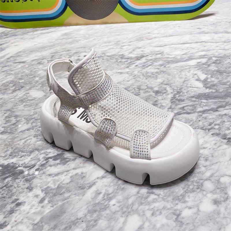 Fashionable Thick Sole Breathable European Mesh Net Velcro Roman Sandals - MRSLM
