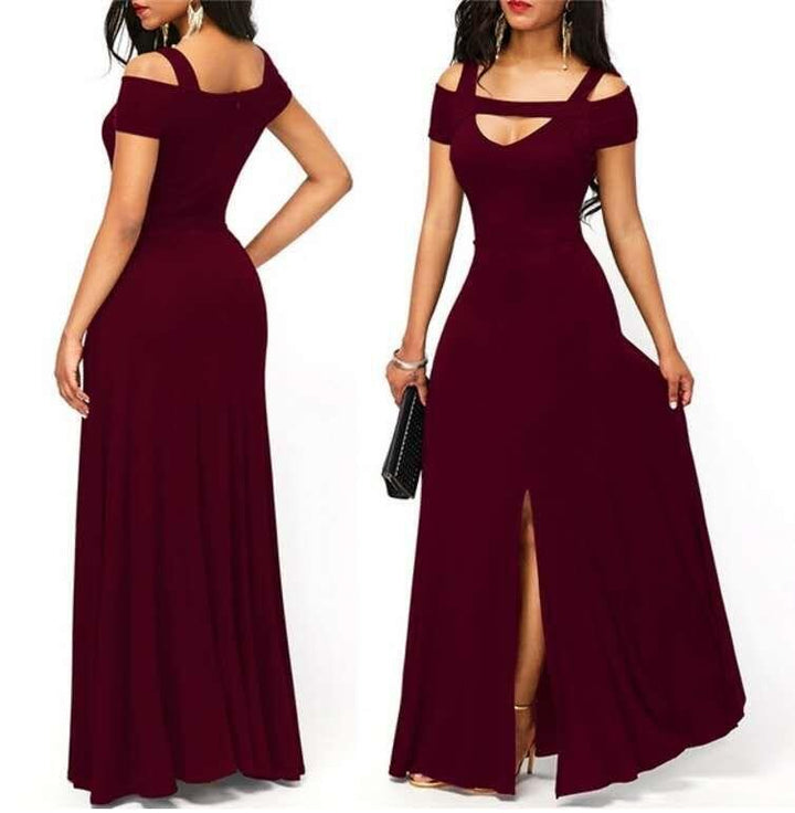 V-neck off-the-shoulder split long skirt - MRSLM