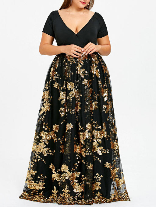 large size collar short sleeve flower sequins, view 4 - MRSLM