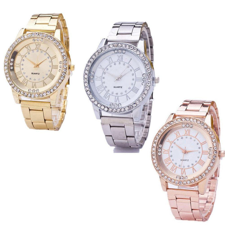 Unisex Fashion Rhinestone Analog Quartz Stainless Steel Bracelet Wrist Watch - MRSLM