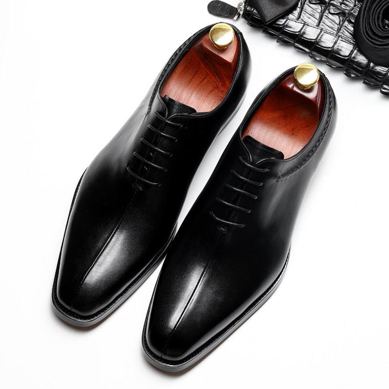 British Pointed Toe Lace-Up Men's Leather Shoes - MRSLM