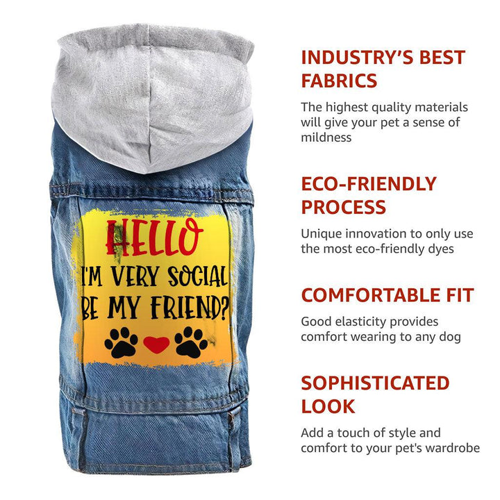 Friend Dog Denim Jacket - Colorful Dog Denim Coat - Printed Dog Clothing - MRSLM