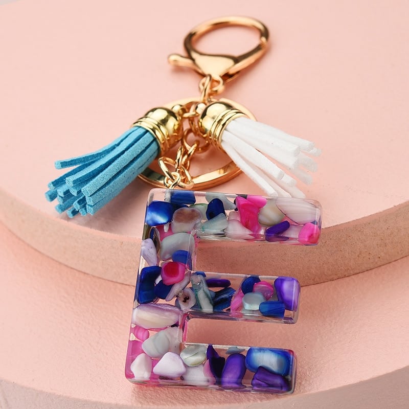 colorful resin letter key ring with tassel, view 28 - MRSLM