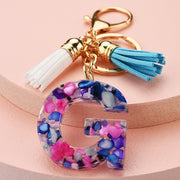 colorful resin letter key ring with tassel, view 2 - MRSLM