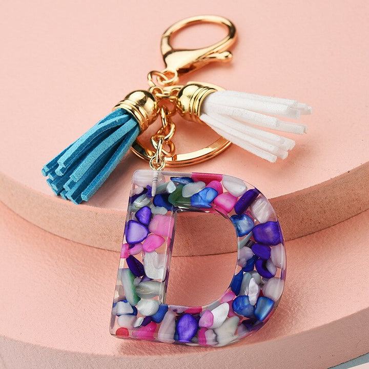 Colorful Resin Letter Key Ring with Tassel