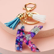colorful resin letter key ring with tassel, view 6 - MRSLM