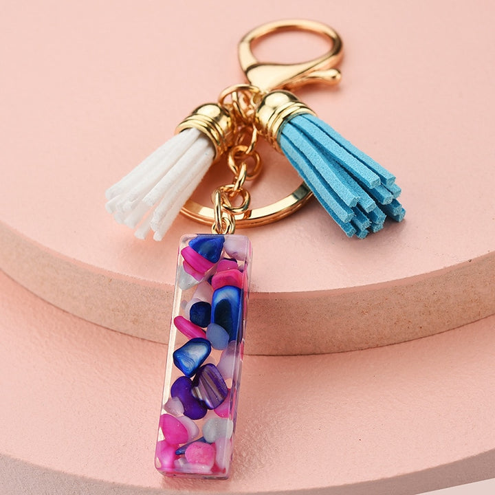 Colorful Resin Letter Key Ring with Tassel