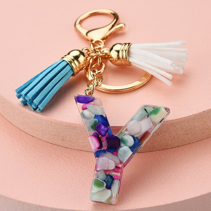 Colorful Resin Letter Key Ring with Tassel