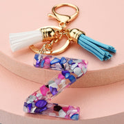 colorful resin letter key ring with tassel, view 11 - MRSLM