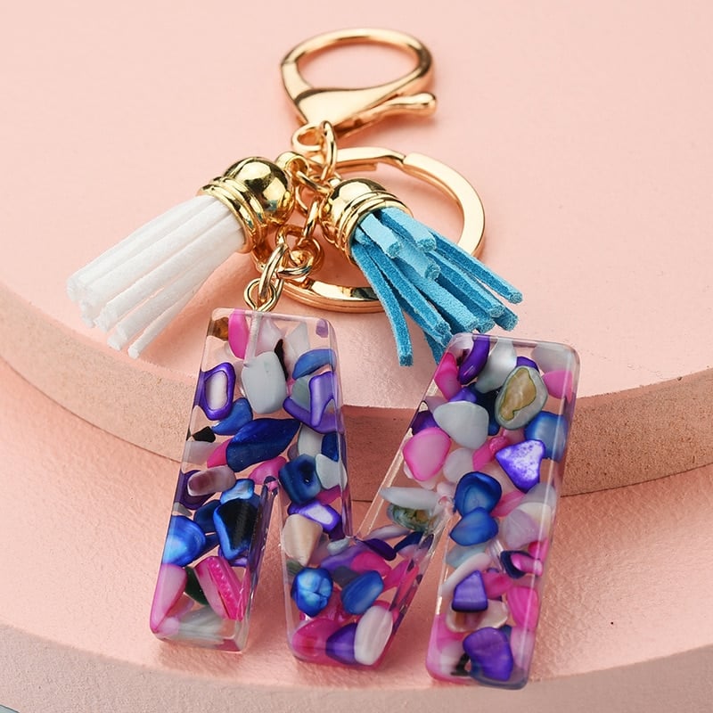 Colorful Resin Letter Key Ring with Tassel