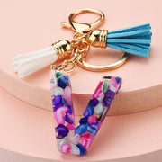 colorful resin letter key ring with tassel, view 15 - MRSLM