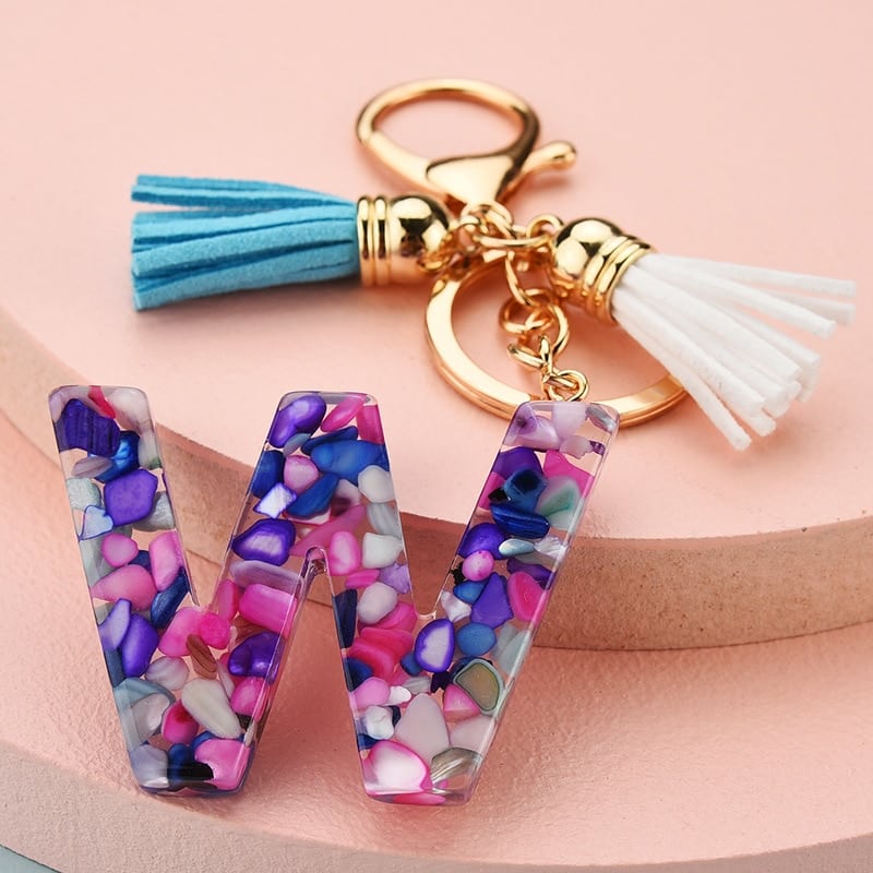 Colorful Resin Letter Key Ring with Tassel