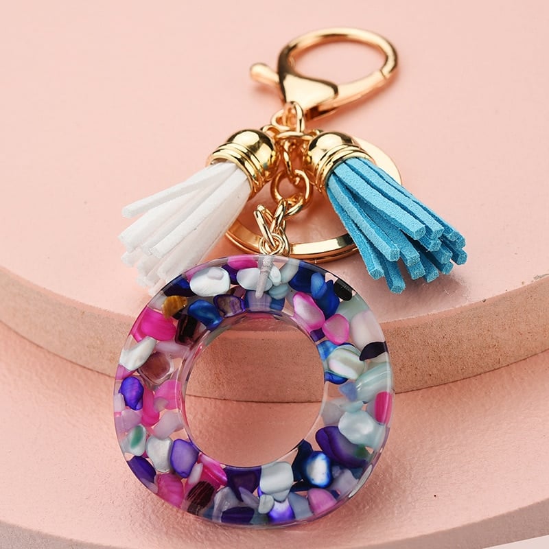 Colorful Resin Letter Key Ring with Tassel