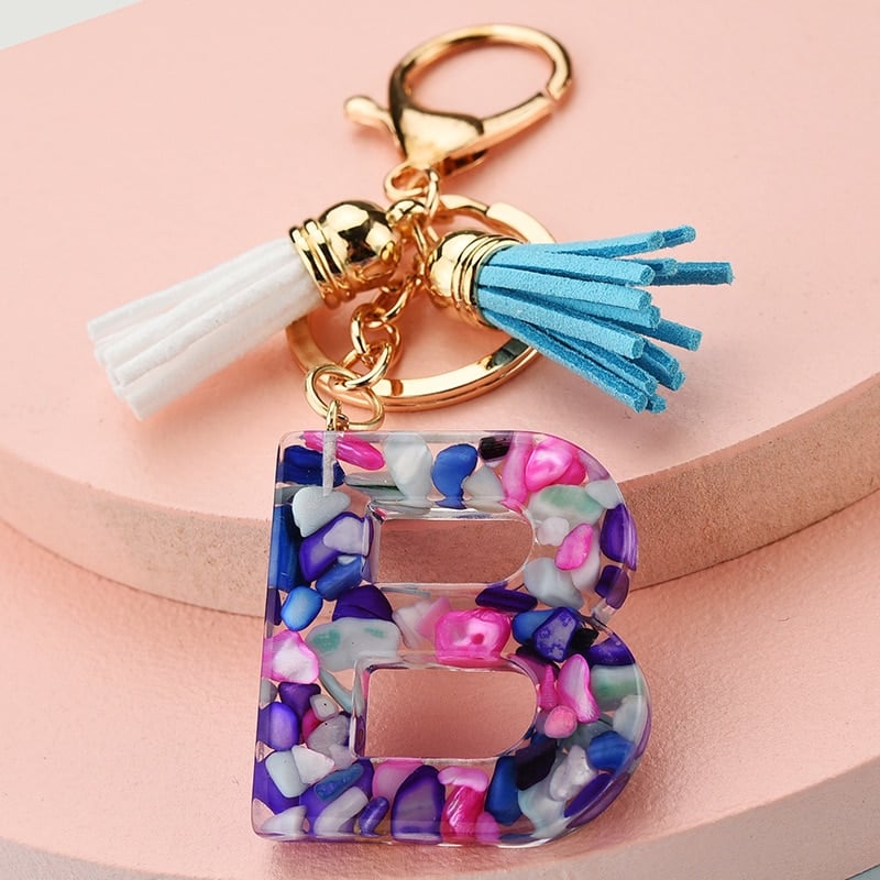 colorful resin letter key ring with tassel, view 26 - MRSLM