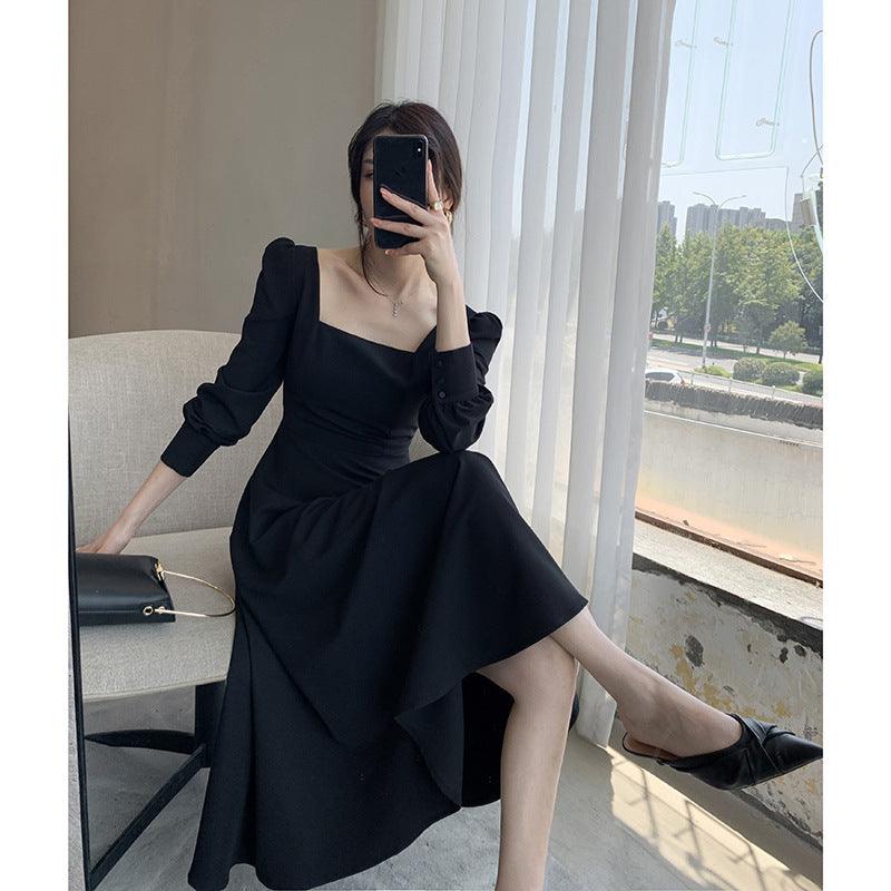 Hepburn style waist slimming puff sleeve dress - MRSLM