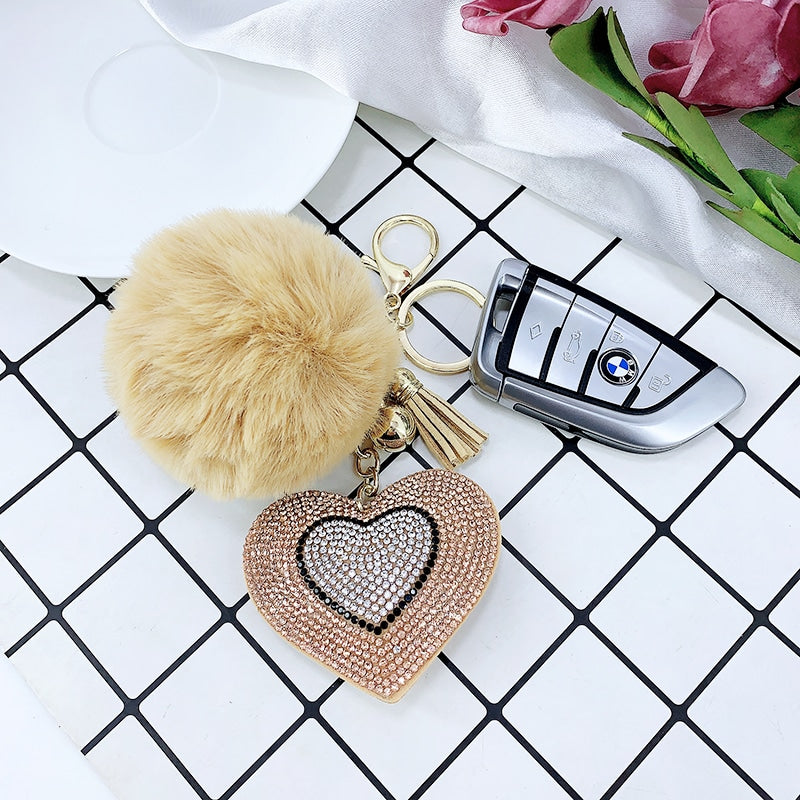 pompom keychain with heart charm, view 11 - MRSLM