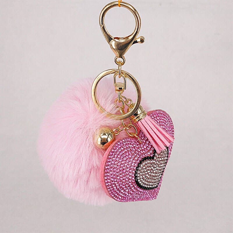 pompom keychain with heart charm, view 2 - MRSLM