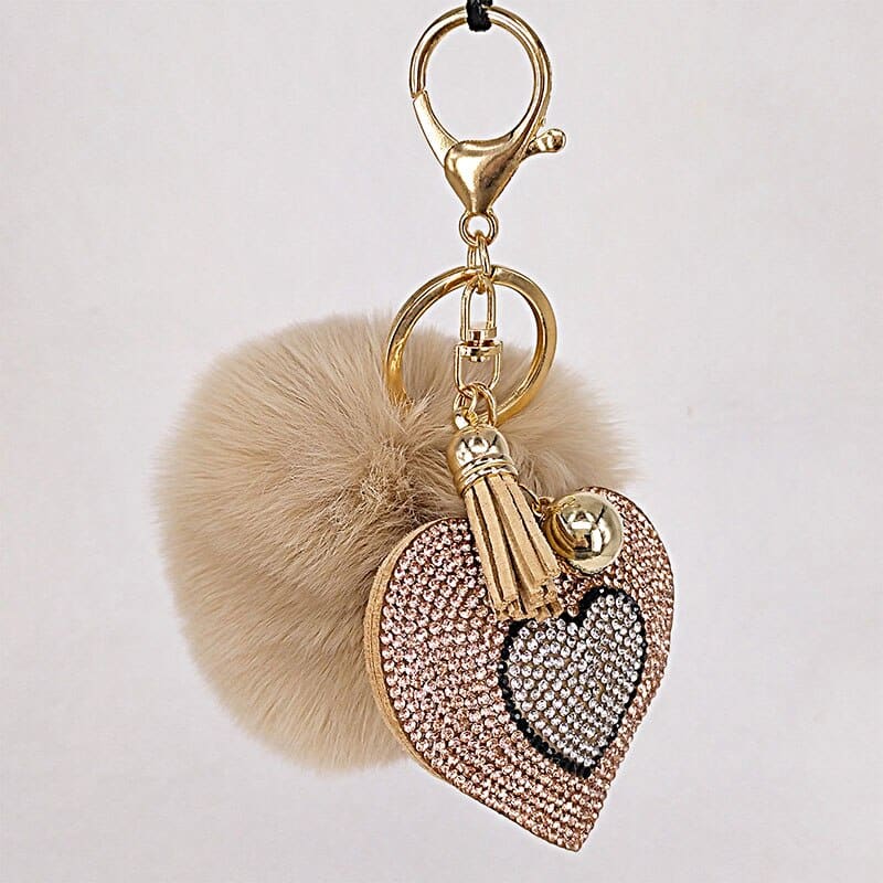 pompom keychain with heart charm, view 6 - MRSLM