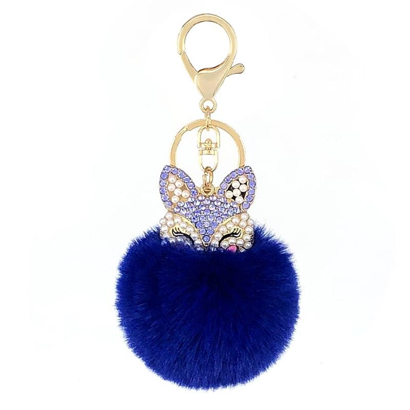 Women's Rhinestones Decorated Fox Fur Ball Keychain