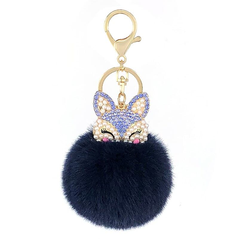 Women's Rhinestones Decorated Fox Fur Ball Keychain