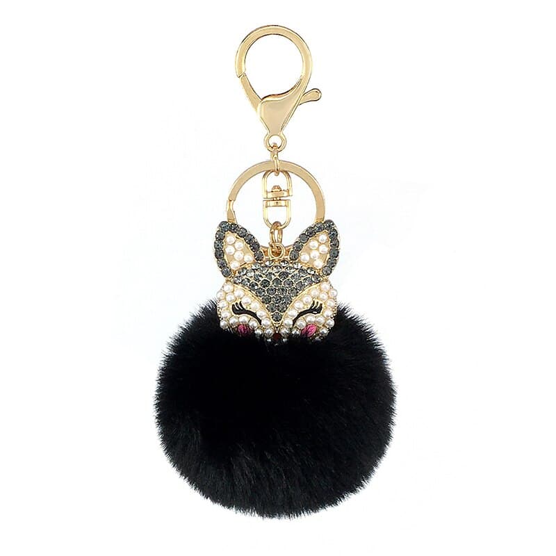 Women's Rhinestones Decorated Fox Fur Ball Keychain