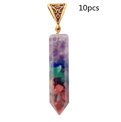 Seven Chakra Natural Crushed Stone Hexagon Column Necklace Aura Pendant - MRSLM