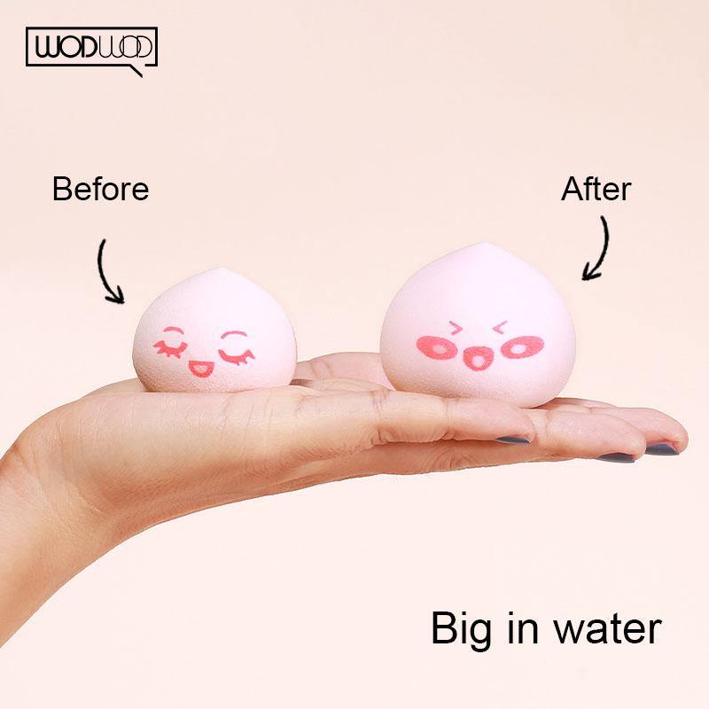 3PCS/SET makeup puff sponge by WODWOD pink color peach shape with smile printing wet dry use maekup water drop sponge (#1) - MRSLM