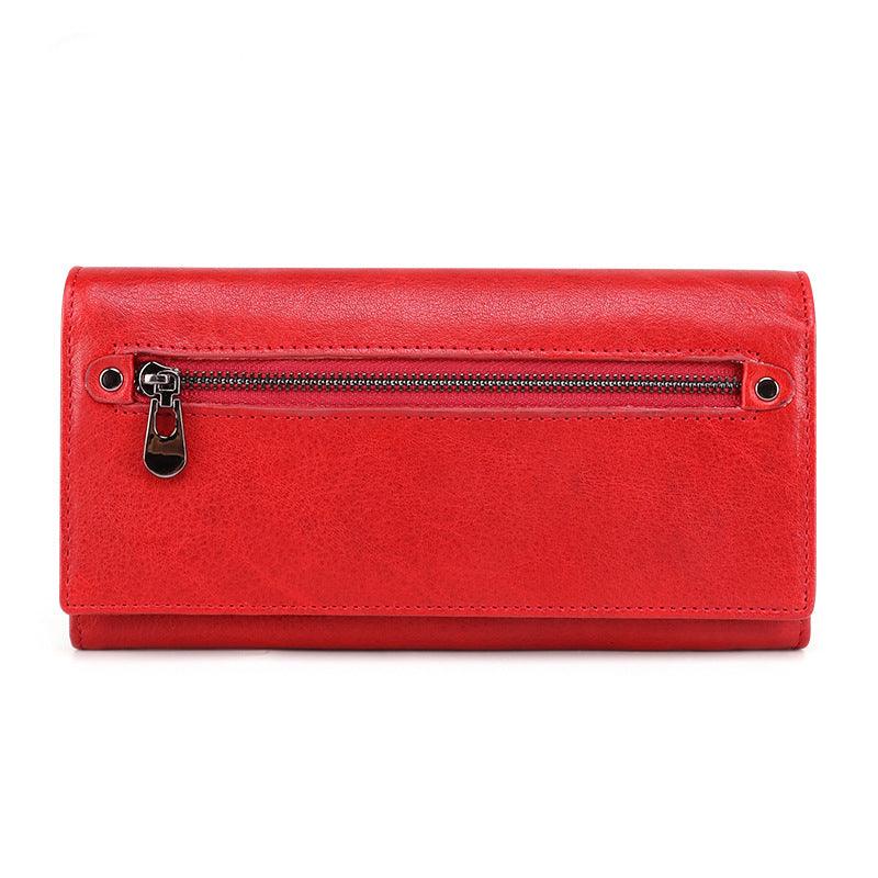 Ladies Genuine Leather Simple Solid Color Long Wallet - MRSLM
