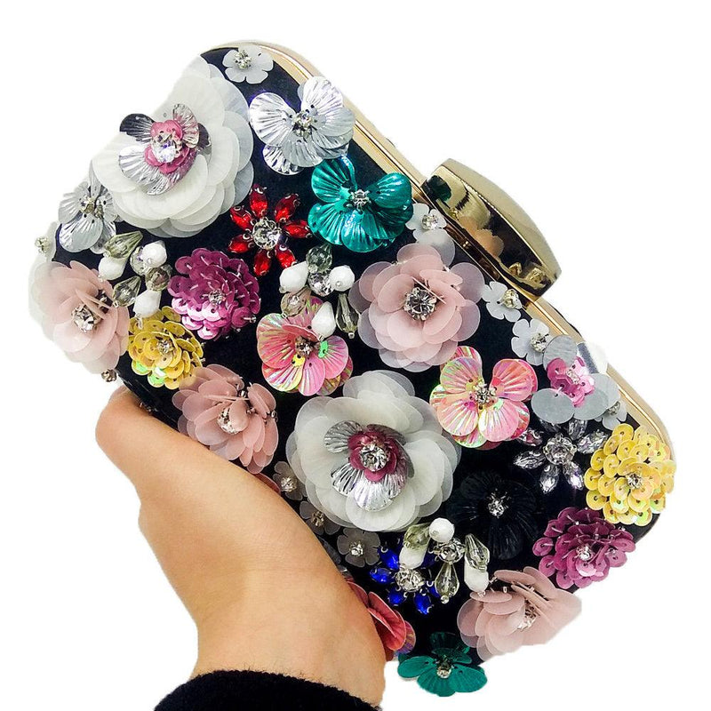 flower beaded banquet clutch, view 5 - MRSLM