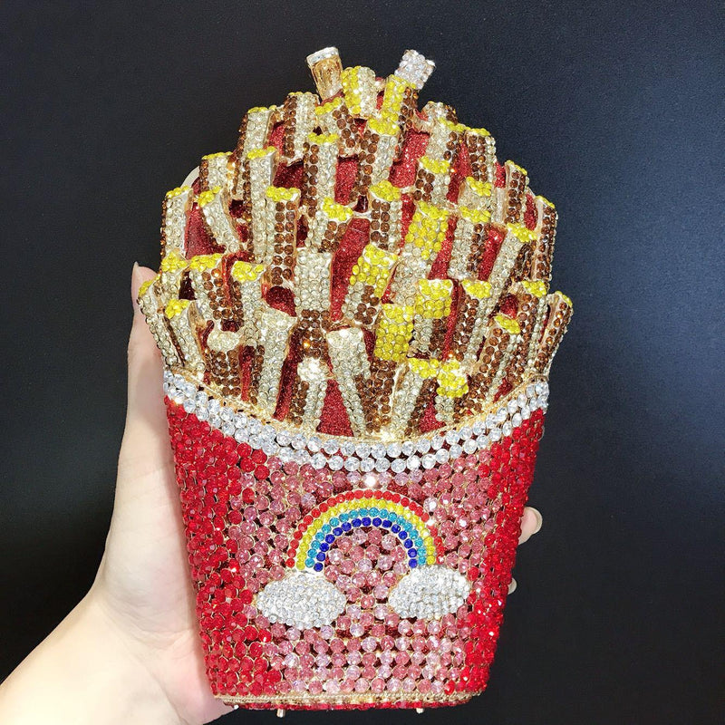 French fries rhinestone evening bag, view 3 - MRSLM