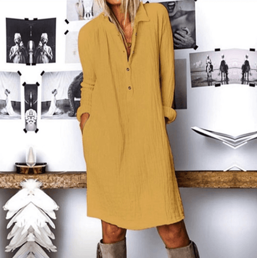 Cotton and linen long sleeve dress, view 4 - MRSLM