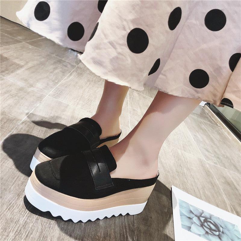 Lazy Thick-soled Sponge Cake Sandals Without Heels For Outer Wear - MRSLM