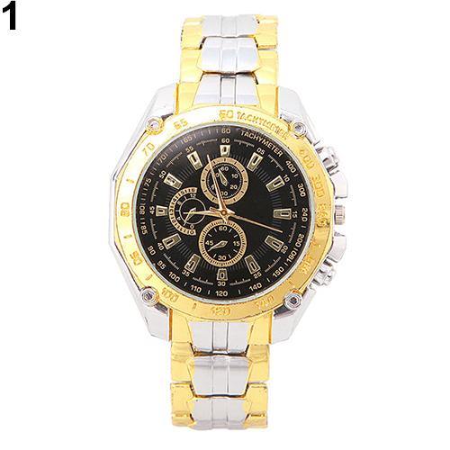 Luxury Men Big Round Case Watch Alloy Band Quartz Casual Wrist Watch Xmas Gift - MRSLM