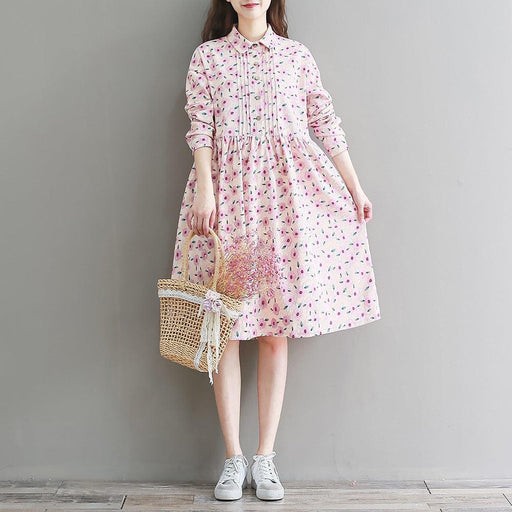 Women's French retro corduroy floral dress - MRSLM