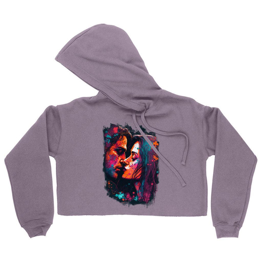 Paint Women's Cropped Hoodie - Kiss Art Cropped Hoodie - Colorful Hooded Sweatshirt - MRSLM