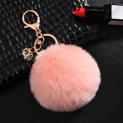 rabbit fur ball keychain, view 3 - MRSLM