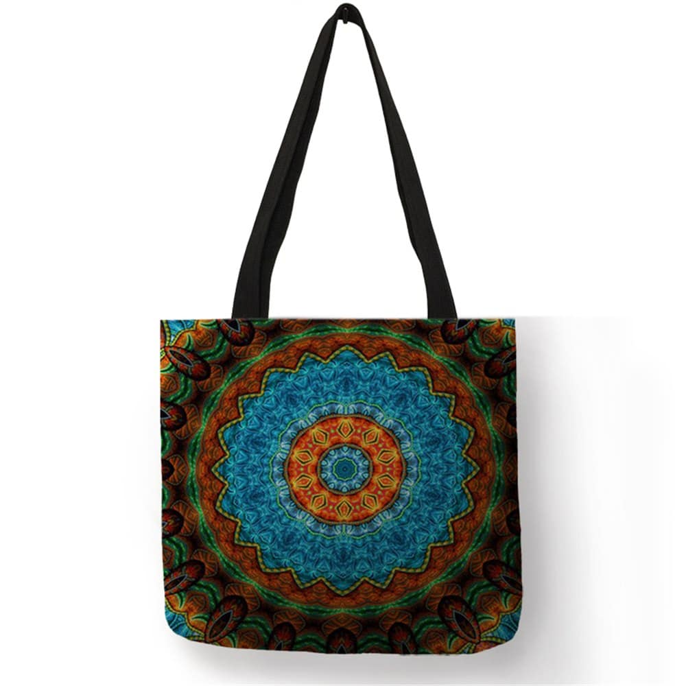 Women's Mandala Printed Linen Shopper Shoulder Bag