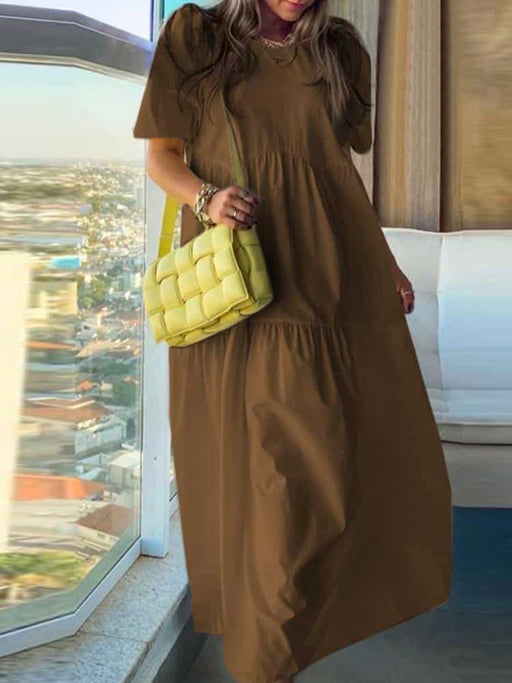 women's casual dress with puff sleeves, view 2 - MRSLM