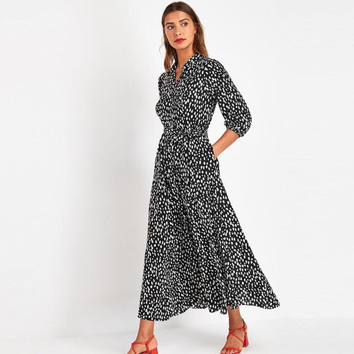 storm dot print lace-up pocket dress, view 2 - MRSLM