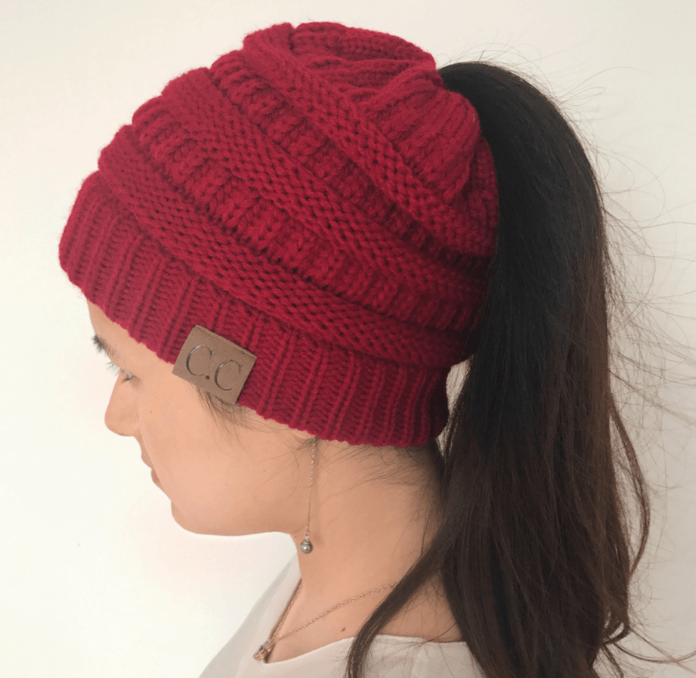 High Bun Ponytail Beanie Hat Chunky Soft Stretch Cable Knit Warm Fuzzy Lined Skull Beanie Acrylic Hats Men And Women - MRSLM