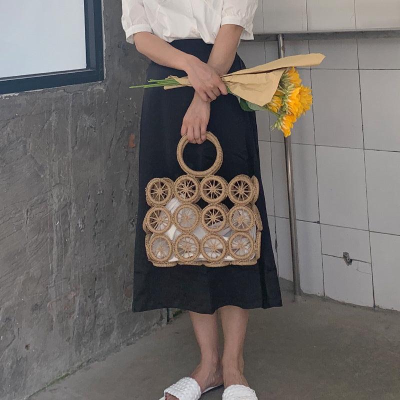 hollow woven paper rope bag, view 2 - MRSLM