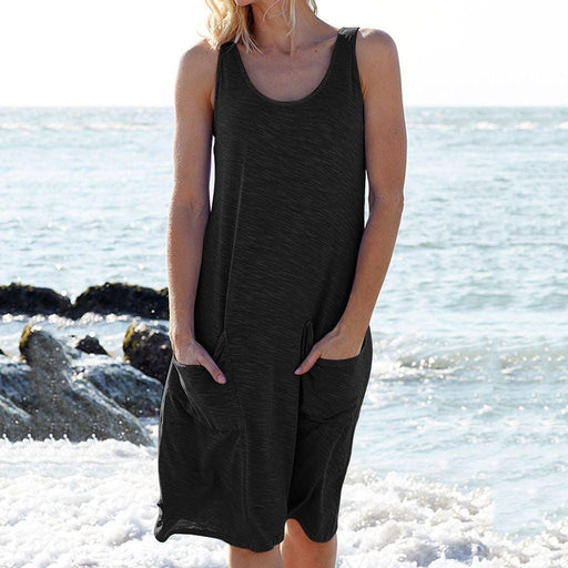 sleeveless knitted casual vest dress, view 4 - MRSLM