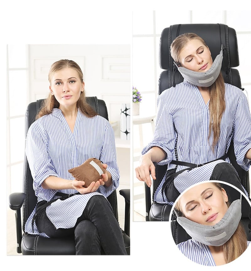 inflatable memory foam travel pillow, view 3 - MRSLM