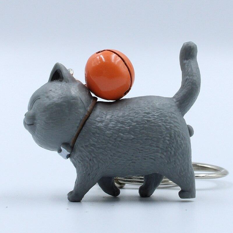 Cartoon Walking Cat Pendant Key Ring with Bell