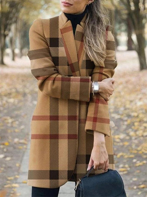 Printed stand collar plaid coat - MRSLM