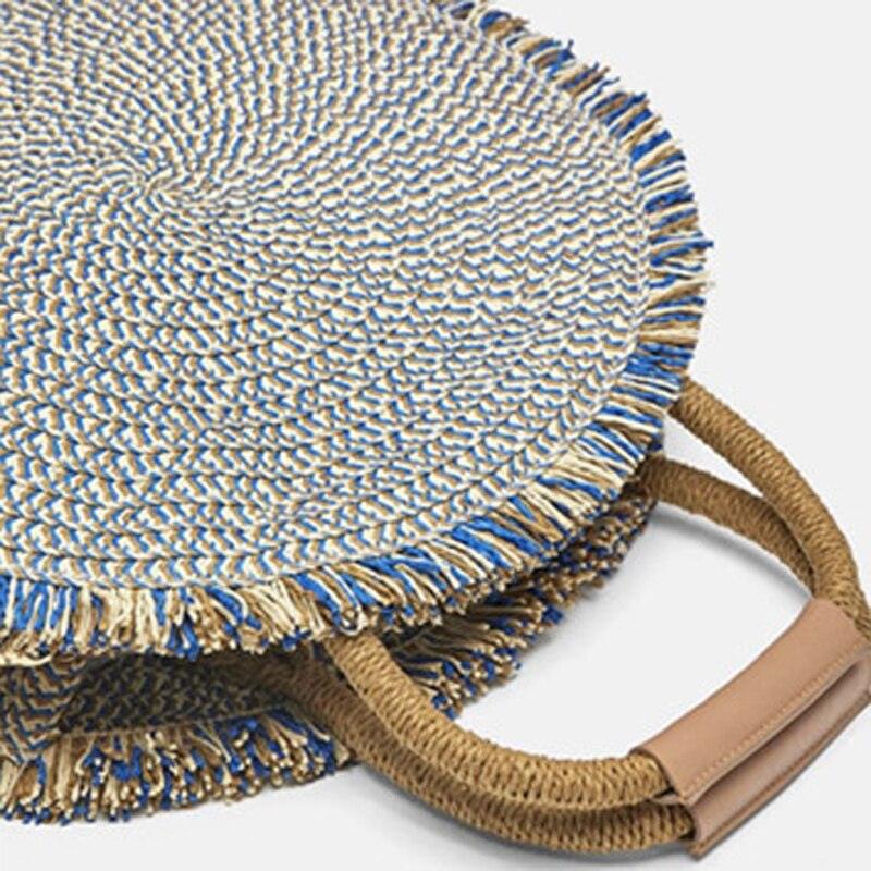 Straw woven round fringe beach bag, view 7 - MRSLM