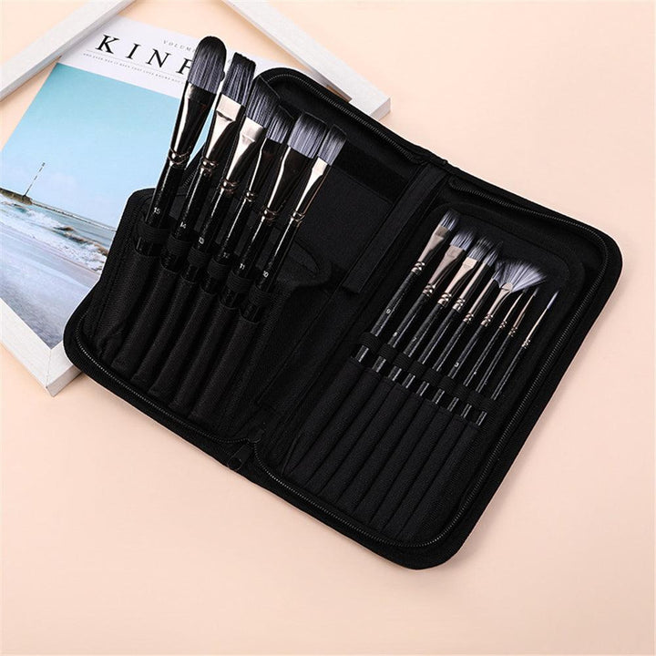 17Pcs Paint Brush Set Includes Pop-up Carrying Case with Palette Knife and 1 Sponges for Acrylic Oil Watercolor Gouache Painting - MRSLM