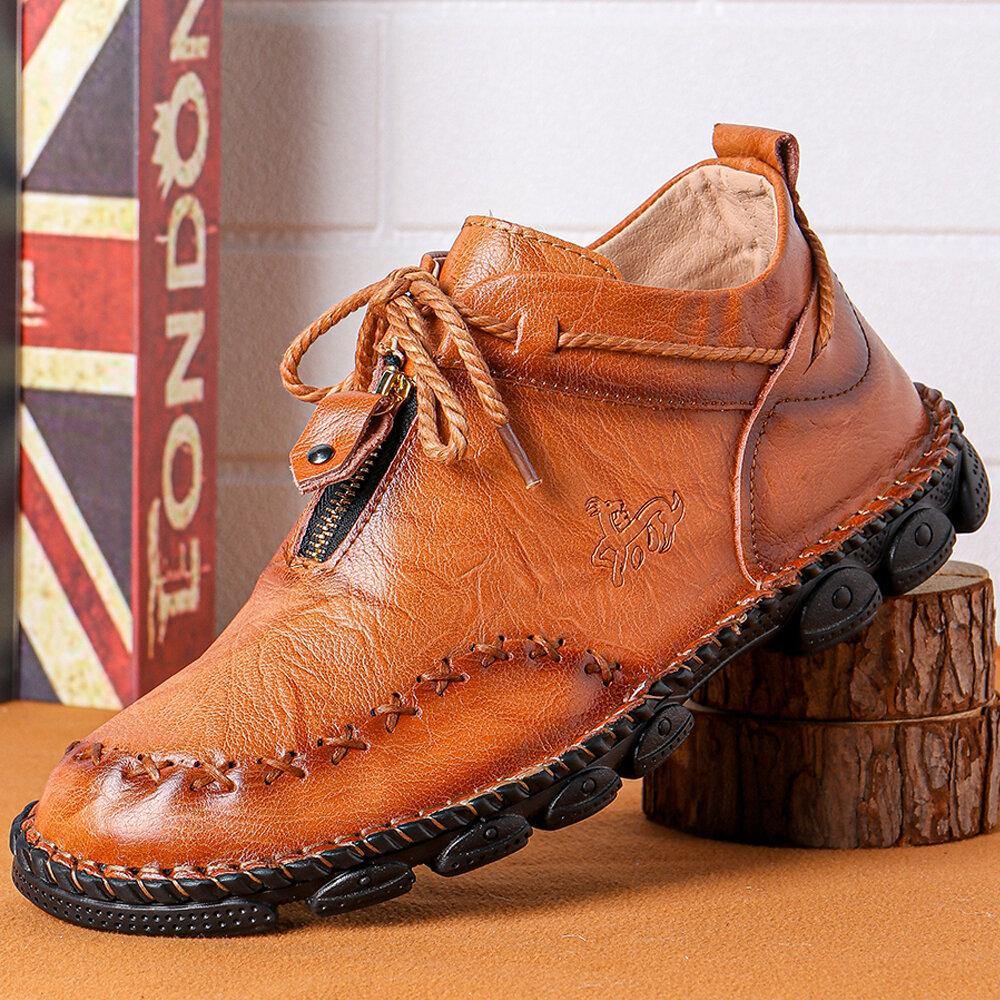 Menico Men Hand Stitching Leather Wear Resistant Large Size Soft Sole Casual Ankle Boots - MRSLM