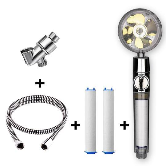 Propeller Driven Shower Head With Stop Button And Cotton Filter Turbocharged High Pressure Handheld Shower Nozzle - MRSLM