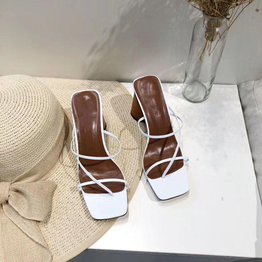 leather thin strap block heel sandals - MRSLM
